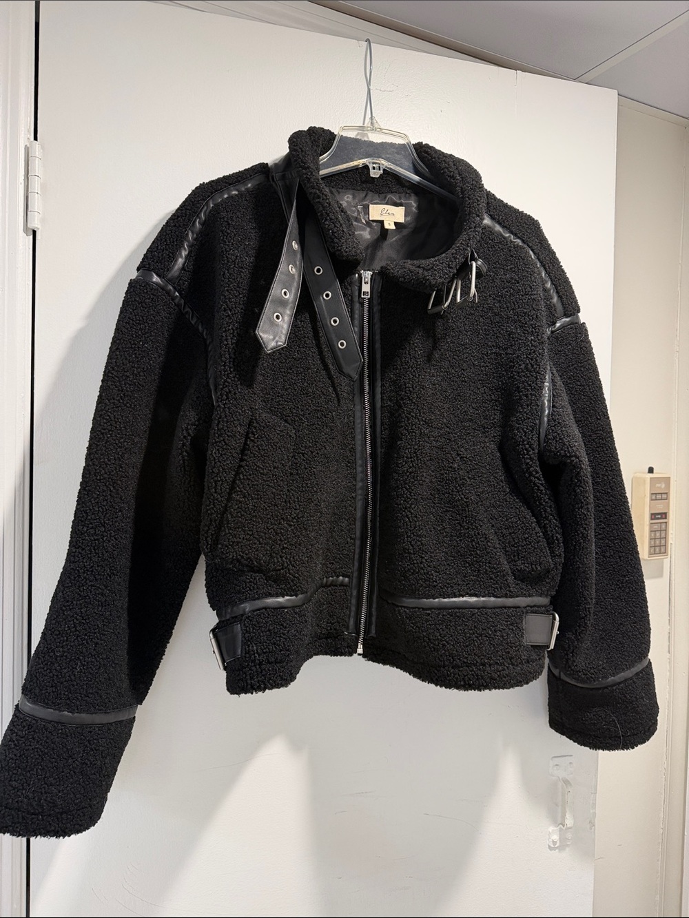 Elan Black Sherpa Hooded Puffer Jacket for Women